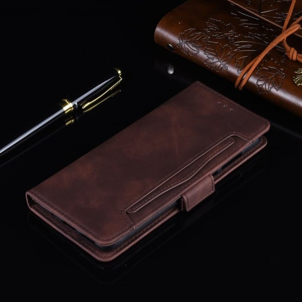 Lommebok-etui i moderne skinn-design Samsung Galaxy A22 4G - Brun
