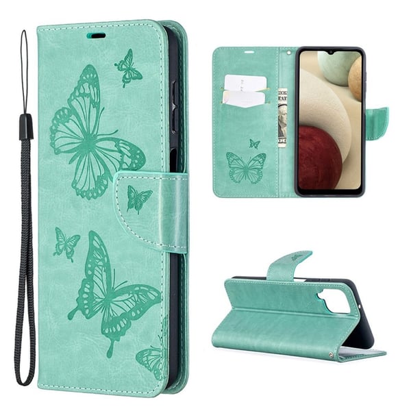 Butterfly Samsung Galaxy A12 5G nahkakotelo - Vihreä Butterfly Samsung Galaxy A12 5G nahkakotelo - Vihreä