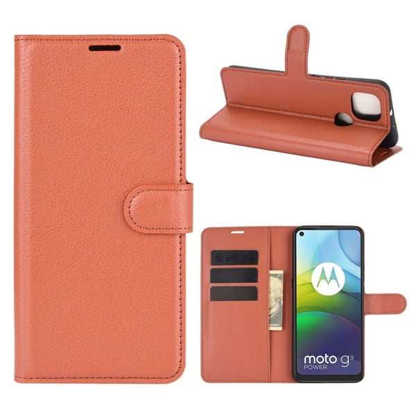 Classic Motorola Moto G9 Power flip kuoret - Ruskea