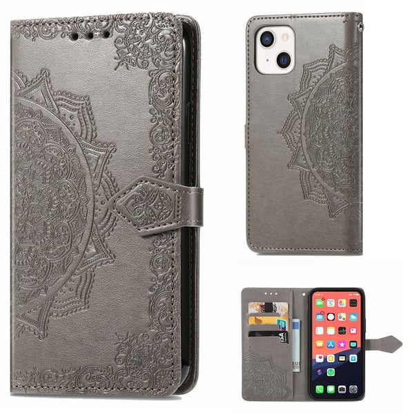 Mandala iPhone 13 etui i lær - Grå