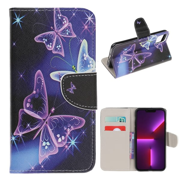 Wonderland iPhone 13 Pro flip-etui - Glitrende Sommerfugl
