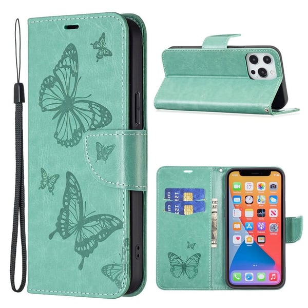 Butterfly iPhone 13 Pro skinnveske - Grønn Butterfly iPhone 13 Pro skinnveske - Grønn