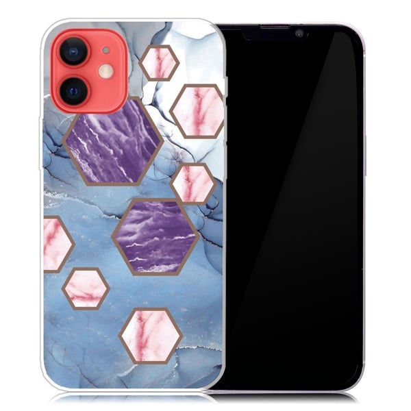Marmormotiv iPhone 13 Mini skal - Hexagonfragment I Blått Marmormotiv iPhone 13 Mini skal - Hexagonfragment I Blått