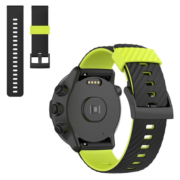 24 mm silikonklokkerem med tofarget linjemønster for Suunto-enhet - Svart / Lime