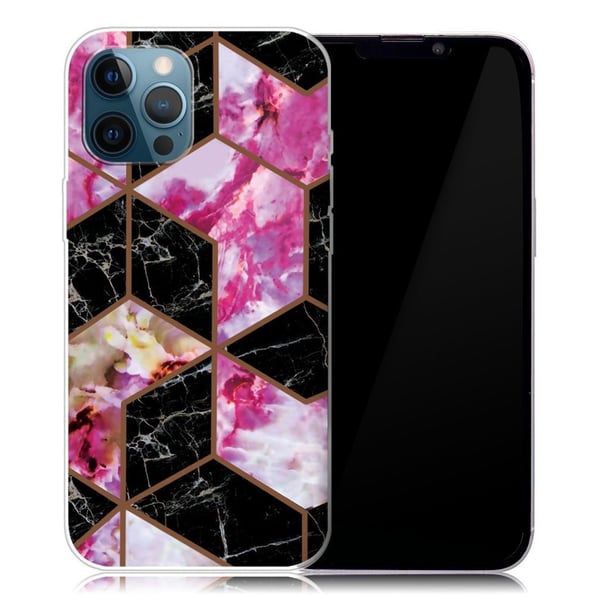 Marmordesign iPhone 13 Pro deksel - Svart Og Rosa Marmor
