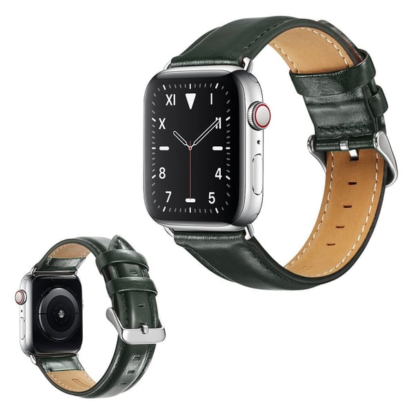 Apple Watch Series 6 / 5 44 mm urrem i ekte skinn - Grønn
