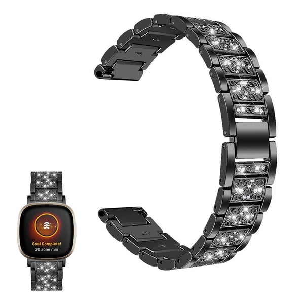 Fitbit Sense / Versa 3 elegant urrem med rhinestone dekor - Svart