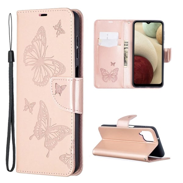 Butterfly Samsung Galaxy A12 5G Flippetui - Rose Gull