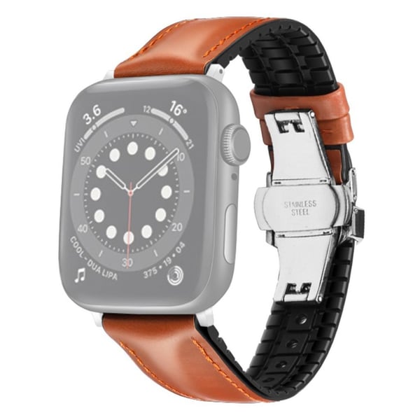 Apple Watch Series 6 / 5 44 mm komfortabelt lærarmbånd - Oransje / Sølv