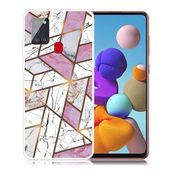 Marble design Samsung Galaxy A21s kotelot - Ruusu / Valkoinen / Harmaa Marmori