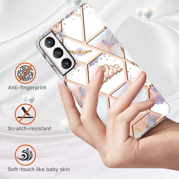 Marmordesign Samsung Galaxy S21 deksel - Marmor / Krone