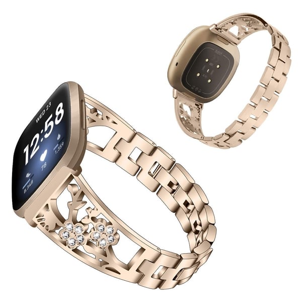 Fitbit Sense / Versa 3 rhinestone blomsterdekor rustfritt klokkerem - Gull