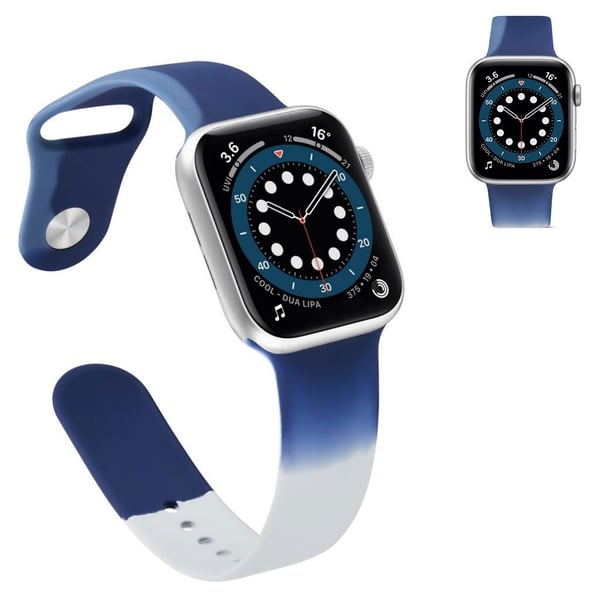 Apple Watch 42 mm - 44 mm trefarget silikonklokkerem med spleising - Mørkeblå / Hvit / Størrelse: S