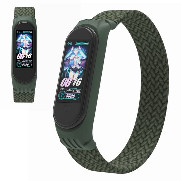 Xiaomi Mi Band 5 / 4 / 3 stilig nylon klokkerem - Mørkegrønn / Størrelse: S