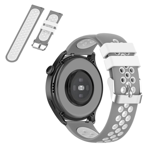 22 mm universal tofarget sporty klokkerem i silikon - Grå / Hvit 22 mm universal tofarget sporty klokkerem i silikon - Grå / Hvit