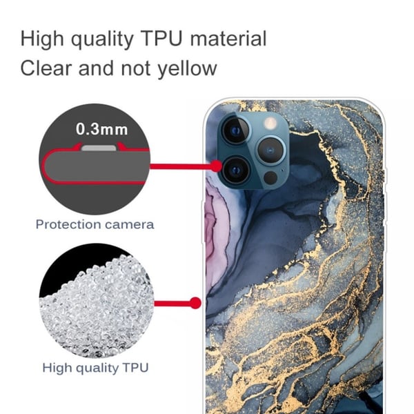 Marmordesign iPhone 13 Pro deksel - Blå På Gyllen Marmor