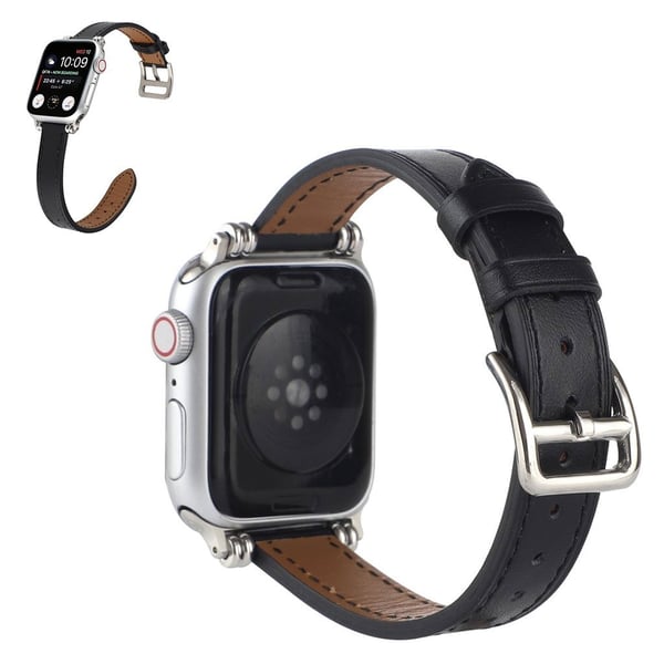 Apple Watch 42 mm - 44 mm klokkerem i ekte skinn med perledekor - Svart