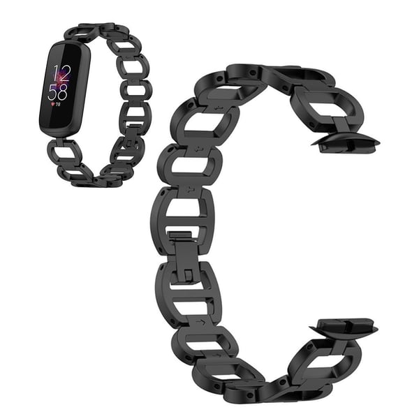 Unik klokkerem i rustfritt stål i armbåndsstil til Fitbit Luxe - Svart