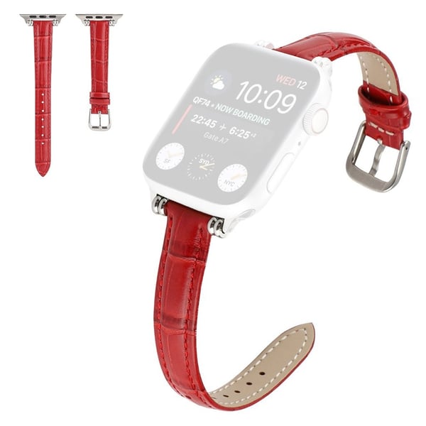 Apple Watch 42 mm - 44 mm klokkerem i ekte lær i krokodillestil - Rød