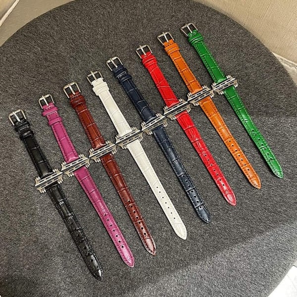 Apple Watch 42 mm - 44 mm perledekor med klokkerem i lær i bambusfuger - Hvit