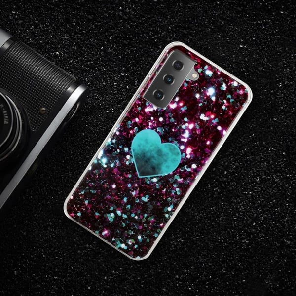 Marble Samsung Galaxy S21 Plus Etui - Blått Hjerte