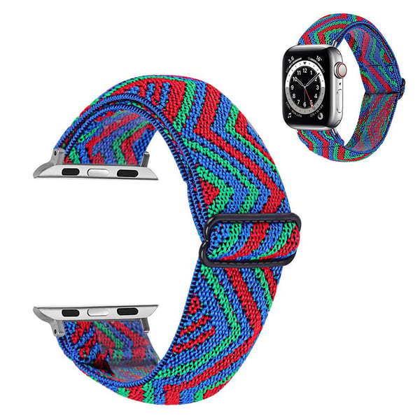 Apple Watch Series 6 / 5 44 mm nylonmønsterarmbånd - Sikksakk Rød / Grønn / Blå