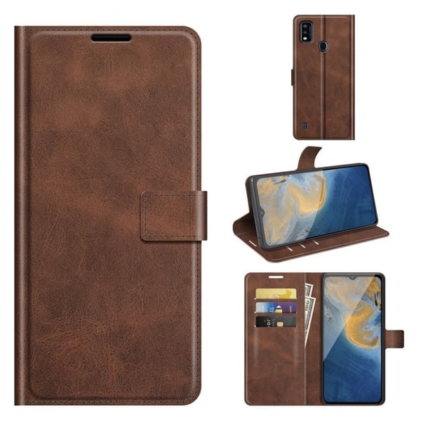 Skinn-etui i lommebok-stil for ZTE Blade A51 - Kaffe