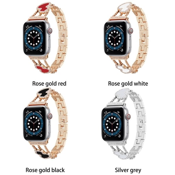 Apple Watch 42 mm - 44 mm urrem med rhinestone kalebassdekor - Rose Gull / Rød