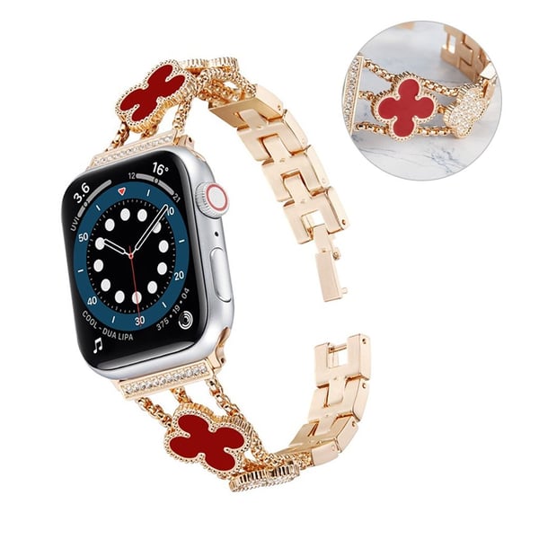 Apple Watch 40 mm klokkerem med skinnende rhinestone blomsterdekor - Rose Gull / Rød