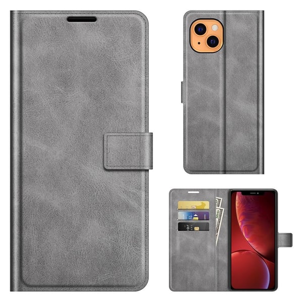 Skinn-etui i lommebok-stil for iPhone 13 - Grå