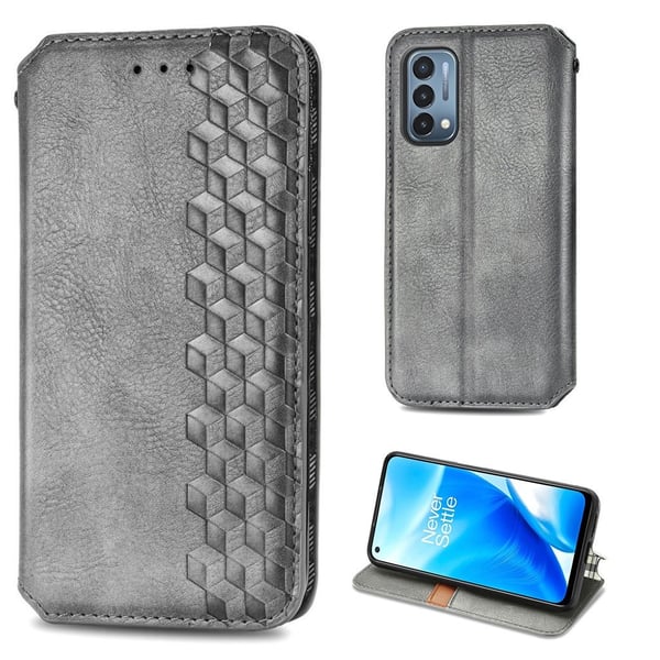 Skinn-etui med stilfult rombeavtrykk for OnePlus Nord N200 5G - Grå