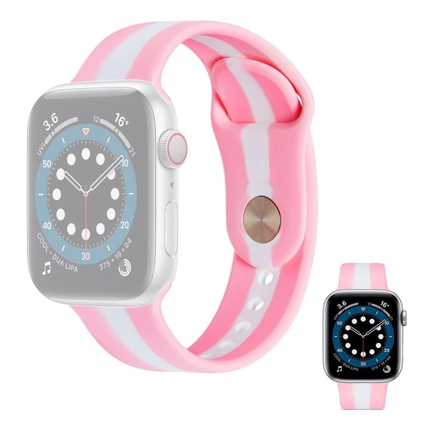 Apple Watch 42 mm - 44 mm fargestripete klokkerem i silikon - Rosa