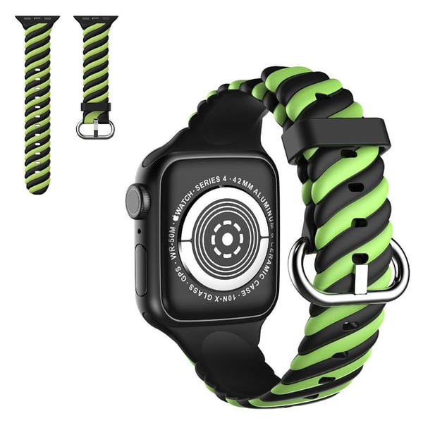 Apple Watch 42mm - 44mm unik farge twist silikon klokkerem - Grønn / Svart