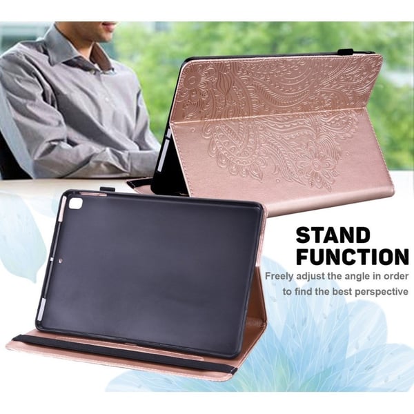 Imprinted Flower Lær Etui til Lenovo Tab M10 FHD Plus - Gull