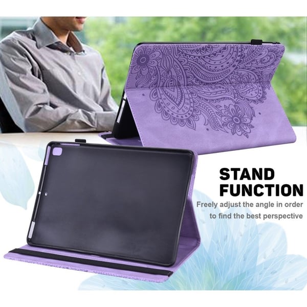Imprinted Flower Lær Etui til Lenovo Tab M10 FHD Plus - Lilla