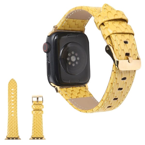 Apple Watch 42 mm - 44 mm klokkerem i skinn med slangestruktur - Gul