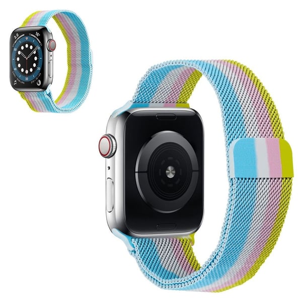 Apple Watch 42mm - 44mm regnbuefarget klokkerem - Gul / Rosa / Sølv / Blå