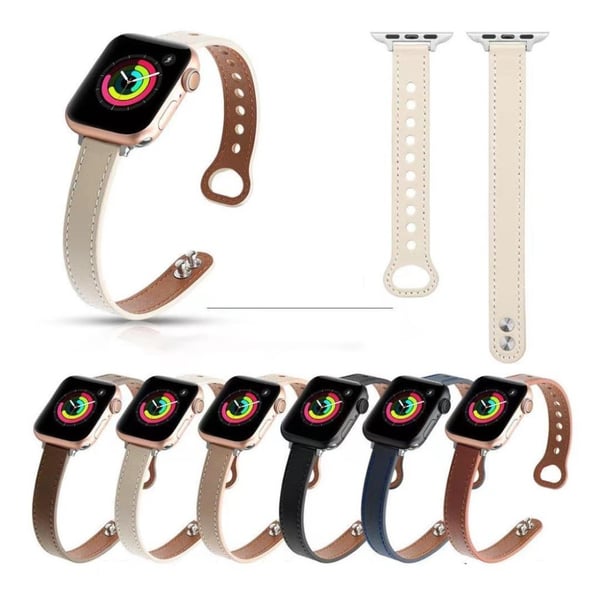 Apple Watch 42 mm - 44 mm klokkerem i skinn med dobbel trykknapp - Mørkebrun