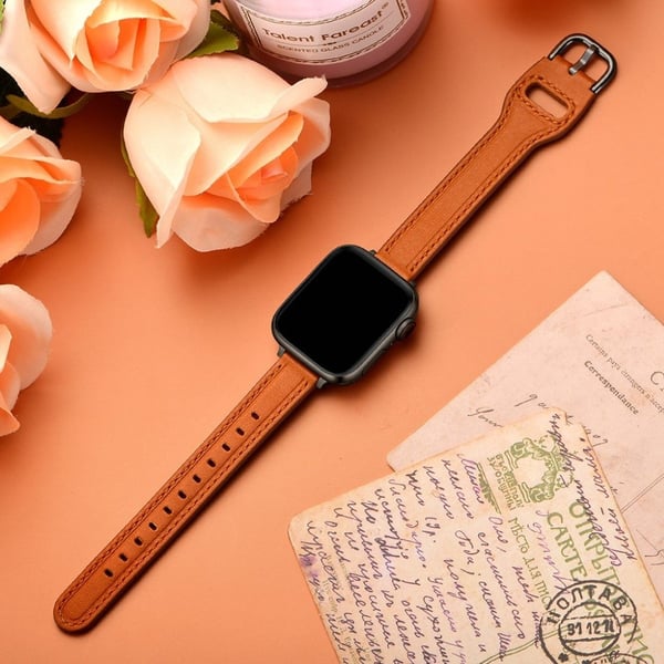 Apple Watch 40 mm unik klokkerem i ekte skinn - Brun / Svart Spenne