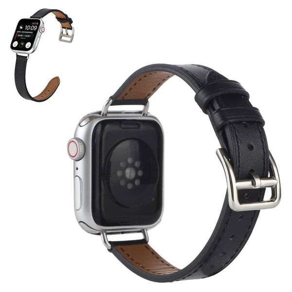 Apple Watch 42mm - 44mm enkel urrem i ægte læder - Sort Apple Watch 42mm - 44mm enkel urrem i ægte læder - Sort