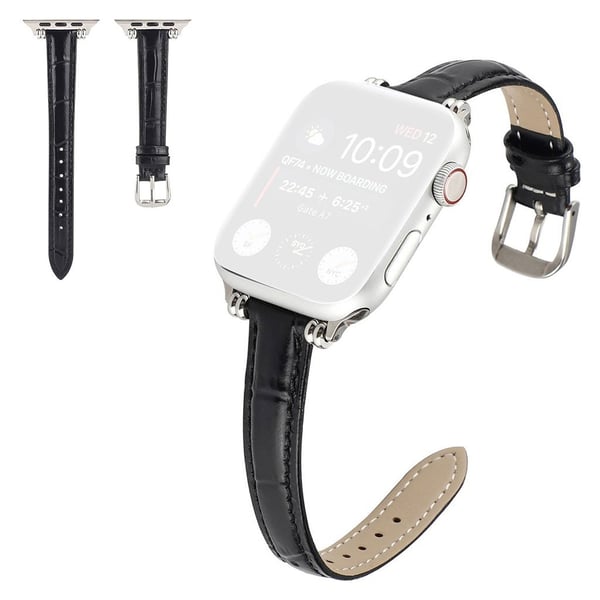 Apple Watch 42 mm - 44 mm perledekor med klokkerem i lær i bambusfuger - Svart