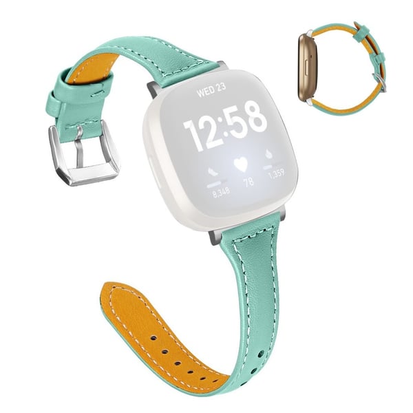 Fitbit Sense / Versa 3 ægte læder rem - cyan Fitbit Sense / Versa 3 ægte læder rem - cyan