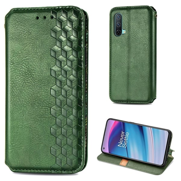 Skinn-etui med stilfult rombeavtrykk for OnePlus Nord CE 5G - Grønn