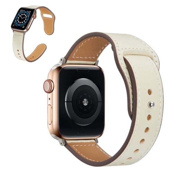 Apple Watch 42 mm - 44 mm klokkerem i ekte skinn med nagledesign - Beige