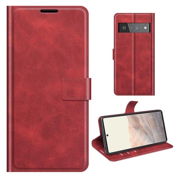 Skinn-etui i lommebok-stil for Google Pixel 6 Pro - Rød