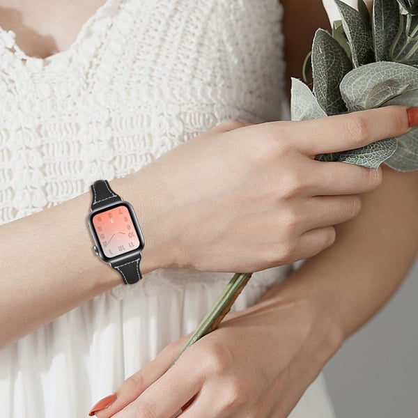 Apple Watch 40 mm trefarget, ekte klokkerem - Hvit / Svart / Svart