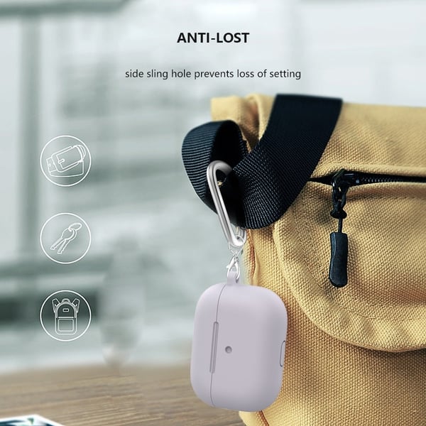 AirPods silikonetui med karabinkrok - Lavendel