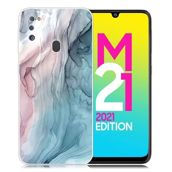 Marble Samsung Galaxy M21 2021 Etui - Rose / Blå Klinkekule