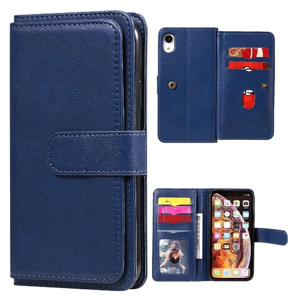 10-slot Lompakko Suojakotelo For iPhone Xr - Tummansininen