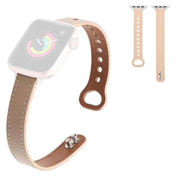 Apple Watch 42 mm - 44 mm klokkerem i skinn med dobbel trykknapp - Aprikos